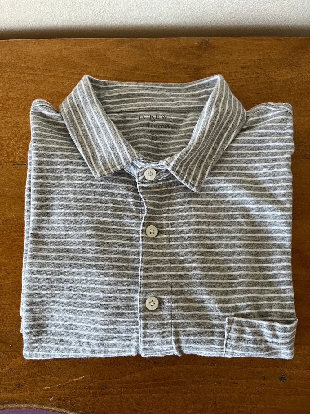 J. Crew Men's Sub Cotton Gray & White Striped Polo Shirt Size L